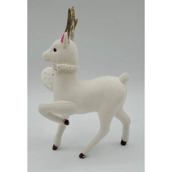 Vintage 2 Plastic White Flocked Chistmas Reindeer Large Bell JAPAN - Picture 7 of 9